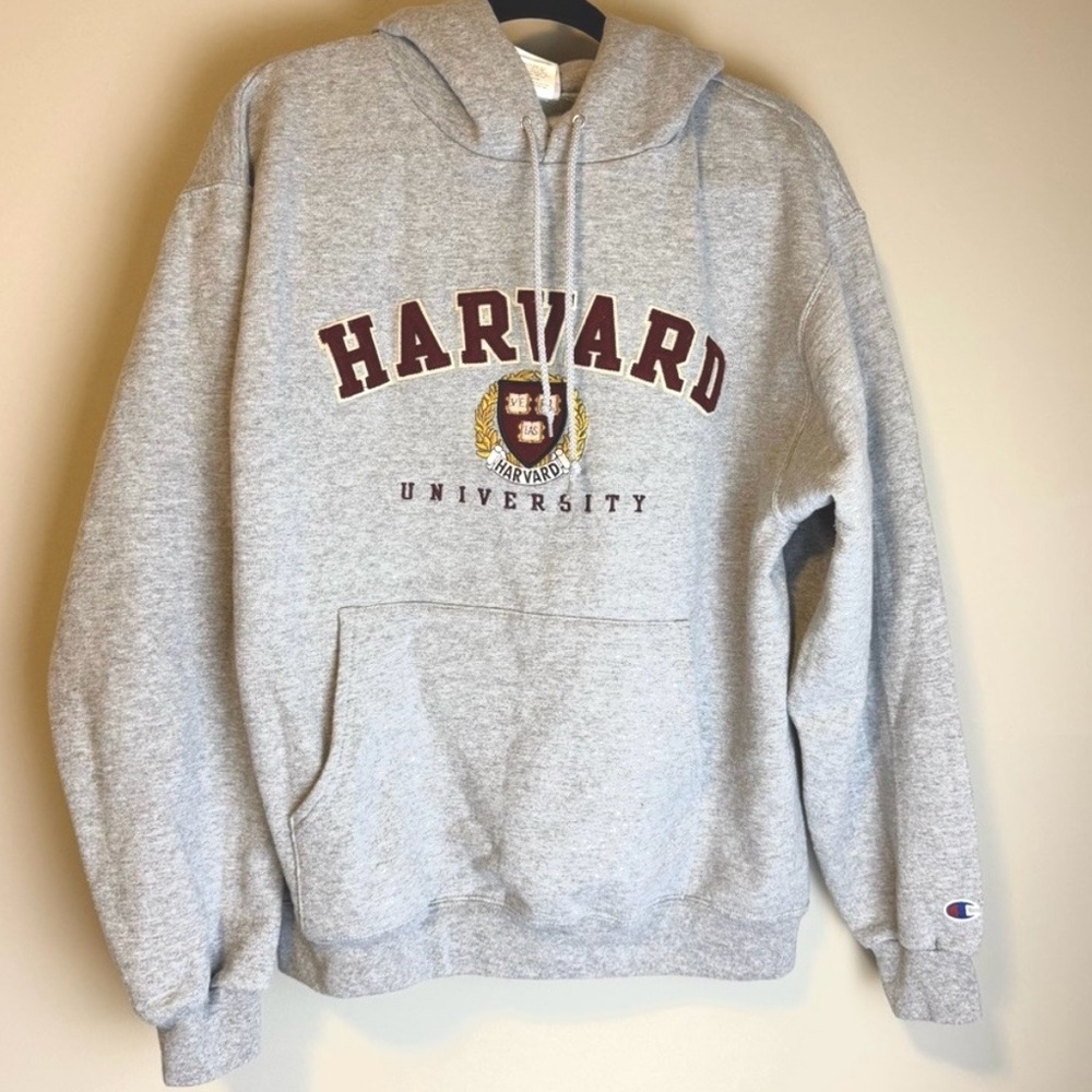 Champion x Harvard Hoodie Large Gray Embroidered Chest Collegiate Womens Large